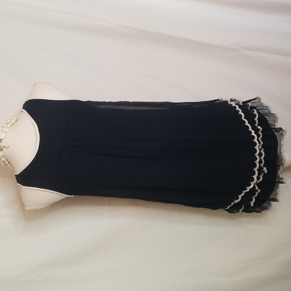 Doe & Rae Ruffle Layer Contrast Edging Tunic Dress. Sleeveless Shear Navy NWOT - Picture 9 of 16